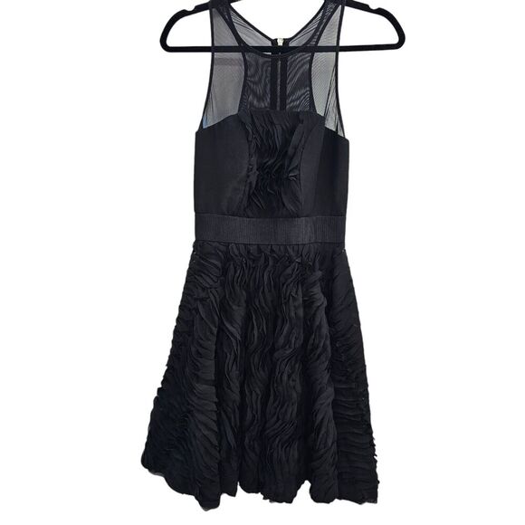Milly Dress Womens Sz 2 Black Cocktail Stunning Plisse Twirl Illusion Mesh Silk - Picture 3 of 16